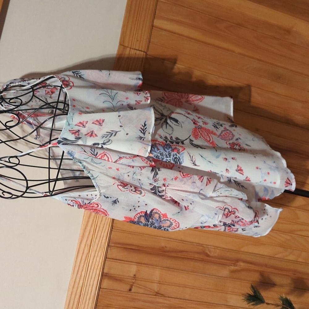 New York & Co Blouse Top Botanical Floral Delicate Flowy Lined 3/4 Sleeves XL